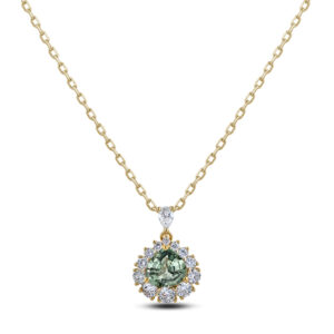 Non Heated Green Sapphire and De Beers Forevermark Diamond Halo Pendant in 18K Gold