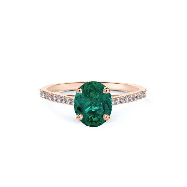 Oval Brazilian Emerald and De Beers Forevermark Diamond Ring in 14K Rose Gold