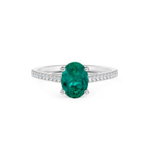 Oval Brazilian Emerald and De Beers Forevermark Diamond Ring in 14K White Gold