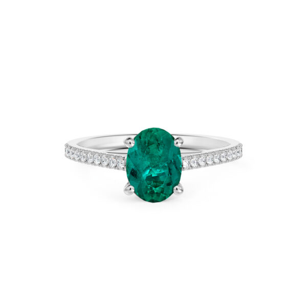 Oval Brazilian Emerald and De Beers Forevermark Diamond Ring in 14K White Gold