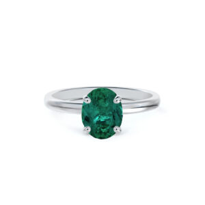 Oval Brazilian Emerald Solitaire Ring in 14K White Gold
