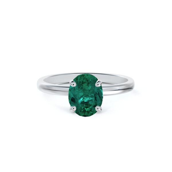 Oval Brazilian Emerald Solitaire Ring in 14K White Gold