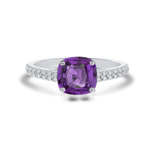 Non Heated Tanzanian Purple Sapphire and De Beers Forevermark Diamond Ring in 14K White Gold