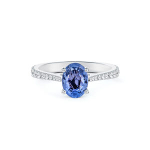 Oval Ceylon Sapphire and De Beers Forevermark Diamond Ring in 14K White Gold