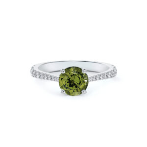 Non Heated Green Sapphire and De Beers Forevermark Diamond Ring in 14K White Gold
