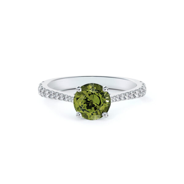 Non Heated Green Sapphire and De Beers Forevermark Diamond Ring in 14K White Gold