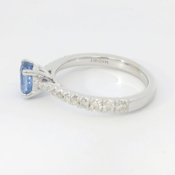 Oval Non Heated Ceylon Sapphire and De Beers Forevermark Diamond Ring in 14K White Gold
