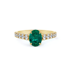 De Beers Forevermark Diamond and Brazilian Emerald Accent Ring in 14K Yellow Gold