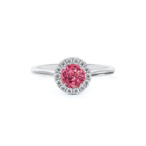 Tanzanian Pink Sapphire and De Beers Forevermark Diamond Classic Halo Ring in 14K White Gold