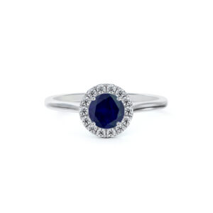 Australian Sapphire and De Beers Forevermark Diamond Halo Ring in 14K White Gold