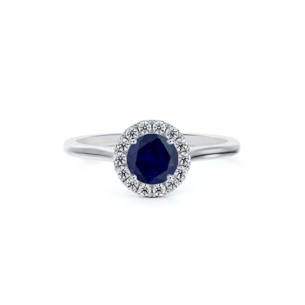 Australian Sapphire and De Beers Forevermark Diamond Halo Ring in 14K White Gold