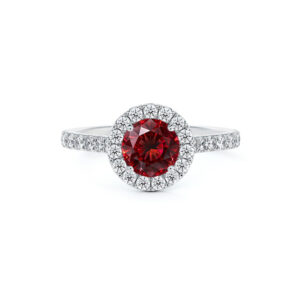 Thai Ruby and De Beers Forevermark Diamond Halo Ring in 14K White Gold
