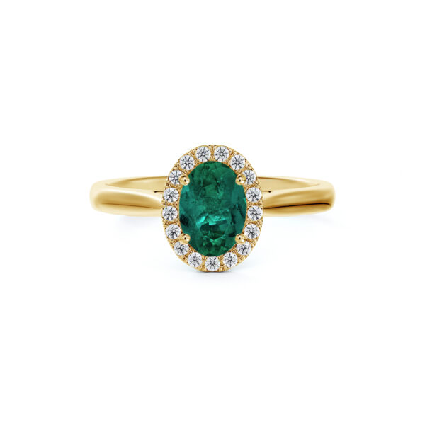 Brazilian Emerald and De Beers Forevermark Diamond Oval Halo Ring in 14K Yellow Gold