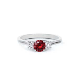 Thai Ruby and De Beers Forevermark Diamond Trilogy Style Ring in 14K White Gold