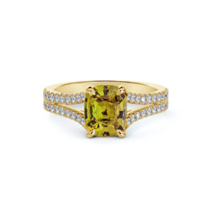 Madagascar Non Heated Green Sapphire and De Beers Forevermark Diamond Split Shank Ring in 14K Gold