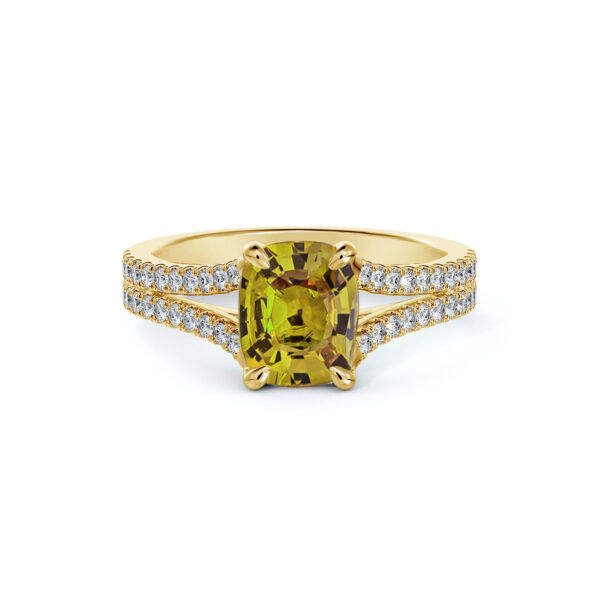 Madagascar Non Heated Green Sapphire and De Beers Forevermark Diamond Split Shank Ring in 14K Gold