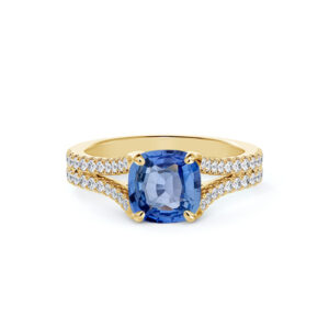 Madagascar Non Heated Sapphire and De Beers Forevermark Diamond Split Shank Ring in 14K Yellow Gold