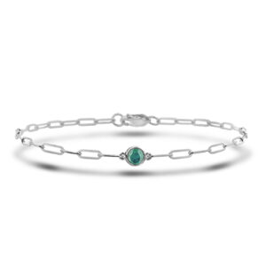 0.08 Carat Emerald Solitaire Paperclip Bracelet in Sterling Silver