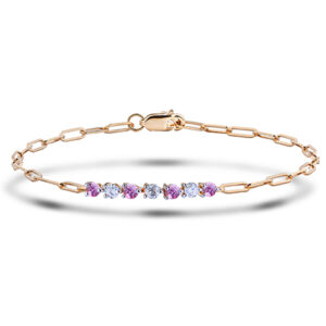 Pink Sapphire and Canadian Diamonds Bracelet In Yellow Gold