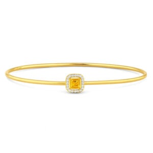 Yellow Sapphire and Canadian Diamond Halo Bangle in Yellow Gold