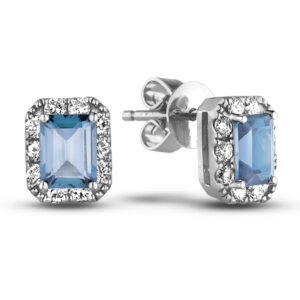 Aquamarine & Canadian Diamond Halo Stud Earrings in White Gold