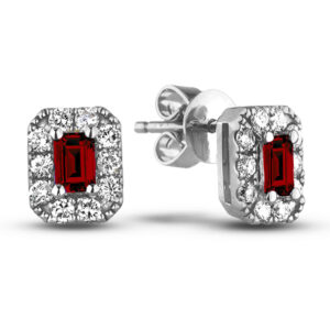 Ruby & Canadian Diamond Halo Stud Earrings in White Gold