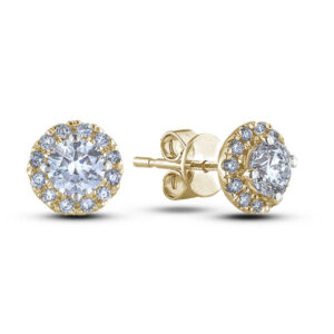 Round Canadian Diamond Classic Halo Stud Earrings in Yellow Gold