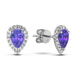 Tanzanite and Canadian Diamond Halo Stud Earrings in 14K White Gold