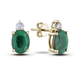 Canadian Diamond and Emerald Stud Earrings in 18K Yellow Gold