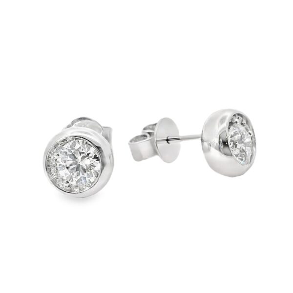 1 Carat TW Canadian Diamond Bezel Set Stud Earrings in White Gold