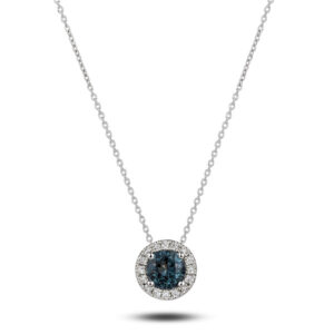 Color Change Alexandrite and Diamond Halo Pendant in 14K White Gold