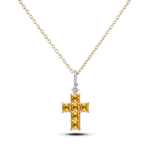 Canadian Diamond and Yellow Sapphire Cross Pendant In Yellow and White Gold