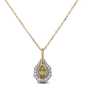 Madagascar Non Heated Yellow Sapphire and De Beers Forevermark Diamond Bezel Set Halo Pendant in 18K Gold