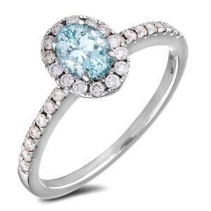 Aquamarine and Canadian Diamond Oval Halo Ring in White Gold