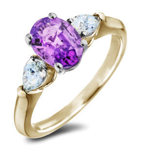 Tanzanian Purple Sapphire and De Beers Forevermark Diamond Trilogy Style Ring in 18K Yellow Gold