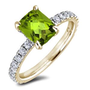 Peridot and Diamond Hidden Halo Ring in 18K Yellow Gold