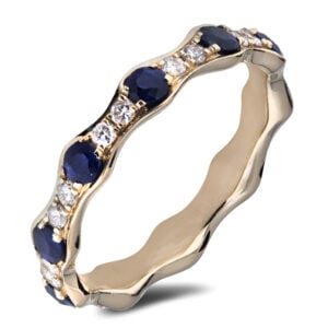 Canadian Diamond and Blue Sapphire Eternity Ring in Yellow Gold