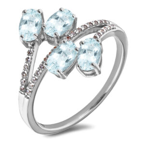 4 Stone Aquamarine Ring with Canadian Diamond Accents in White Gold