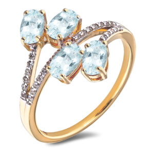 4 Stone Aquamarine Ring with Canadian Diamond Accents in Yellow Gold