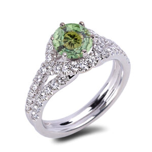 Non Heated Tanzanian Green Sapphire and Diamond Ring in 14K White Gold