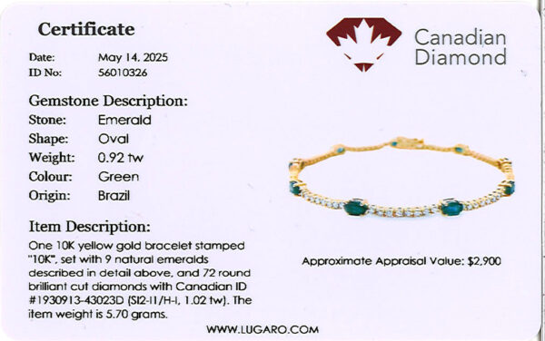 Oval Brazilian Emerald and Canadian Diamond Tennis Bracelet in Yellow Gold