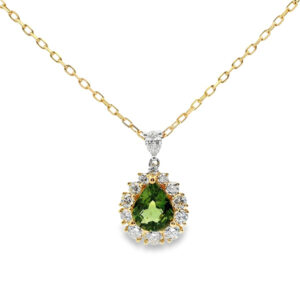 Non Heated Madagascar Green Sapphire and De Beers Forevermark Diamond Halo Pendant in 18K Gold