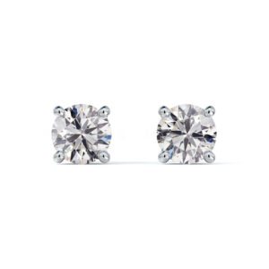 Classic De Beers Forevermark Diamond Solitaire Stud Earrings in 18K White Gold