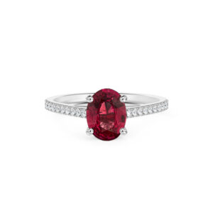Oval Thai Ruby and De Beers Forevermark Diamond Ring in 14K White Gold
