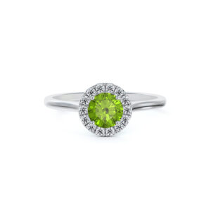 Peridot and De Beers Forevermark Diamond Halo Ring in 14K White Gold