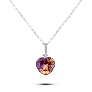 Heart Shaped Ametrine and Diamond Pendant in 14K White Gold