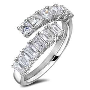 Cushion and Emerald Cut De Beers Forevermark Diamond Bypass Ring In Platinum