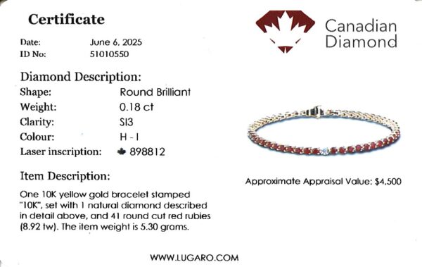Ruby and Canadian Diamond Tennis Bracelet in Yellow Gold - Image 3