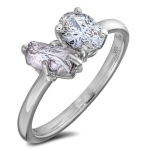 Oval De Beers Forevermark and Canadian Rough Diamond You & Me Ring in 18K Gold