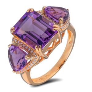 Amethyst and Diamond Statement Ring in 18K Yellow Gold